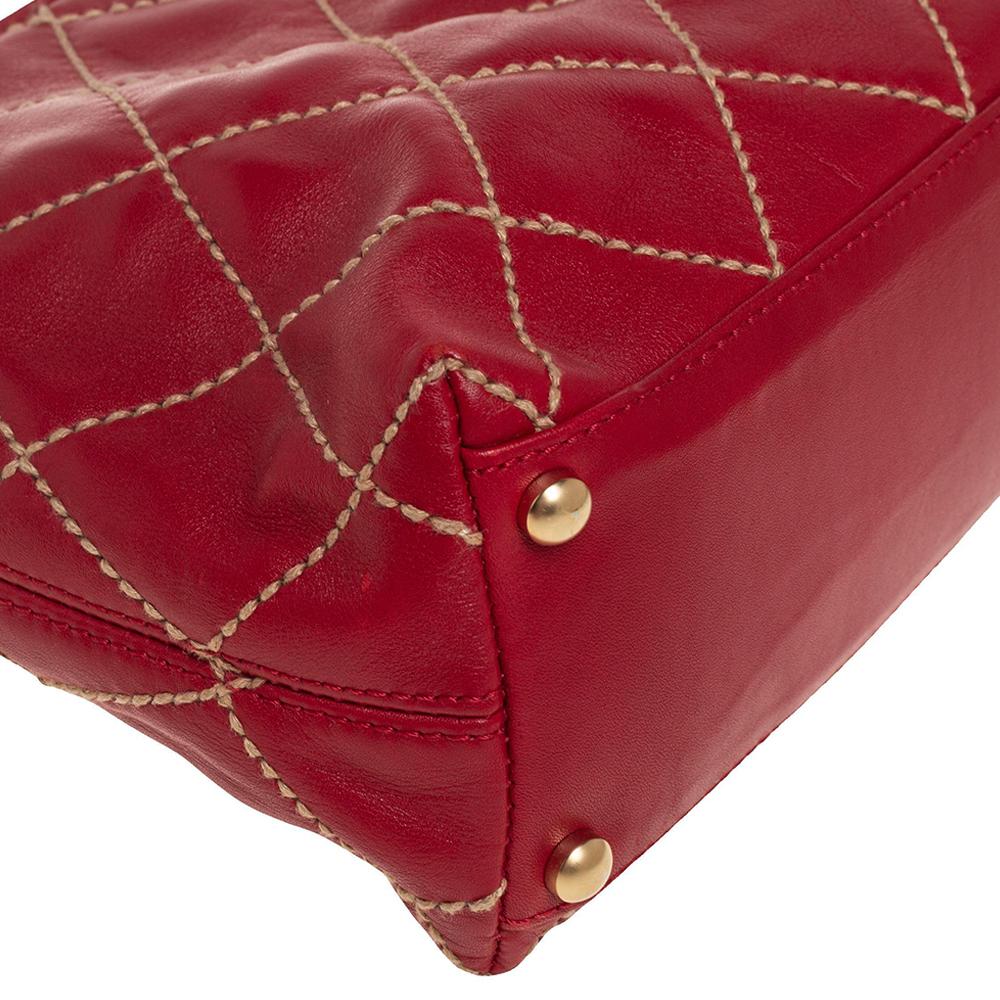 Chanel Red Quilted Leather Vintage Wild Stitch Bag 7