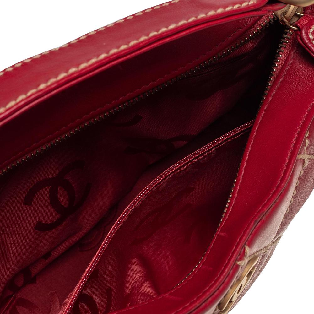 Chanel Red Quilted Leather Vintage Wild Stitch Bag 8