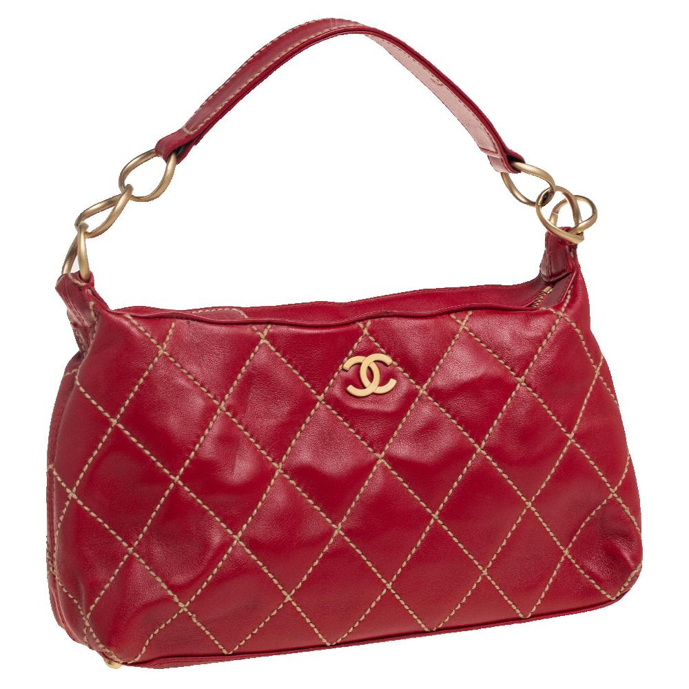 Women's Chanel Red Quilted Leather Vintage Wild Stitch Bag