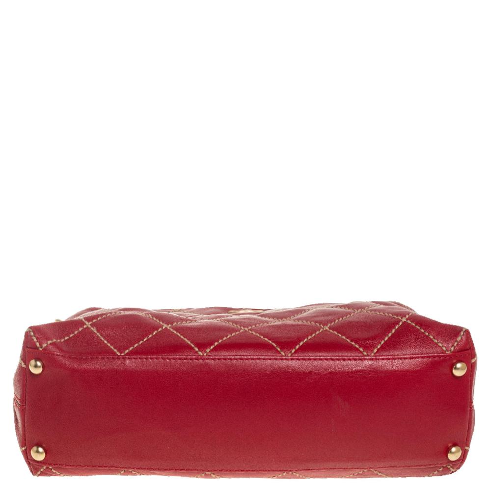 Chanel Red Quilted Leather Vintage Wild Stitch Bag 1