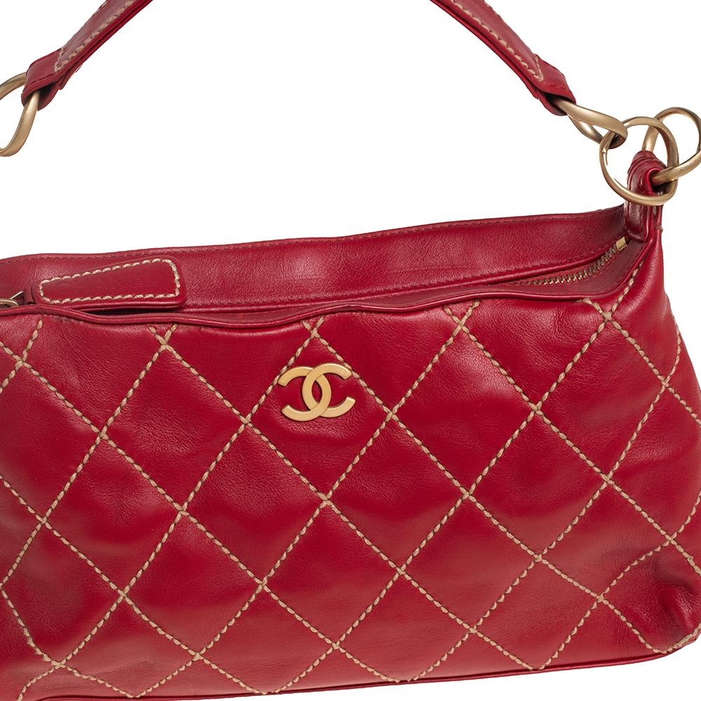 Chanel Red Quilted Leather Vintage Wild Stitch Bag 2