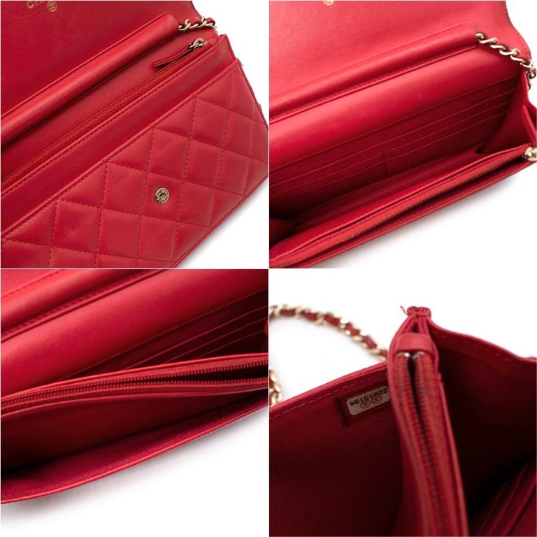 Chanel Red Quilted Leather Wallet on Chain For Sale at 1stDibs