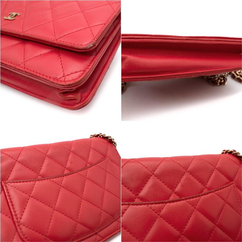 Chanel Red Quilted Leather Wallet on Chain For Sale 3