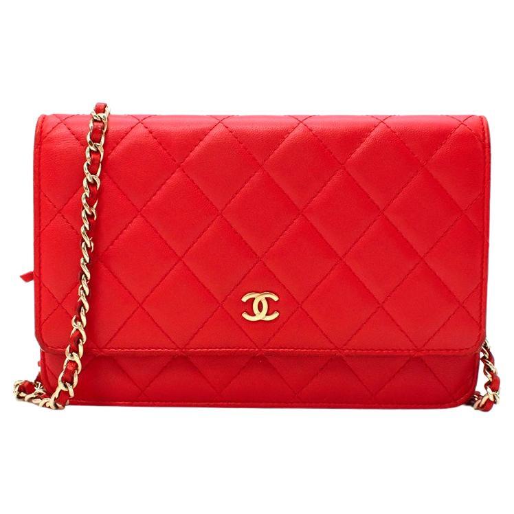 Chanel Red Quilted Leather Wallet on Chain For Sale