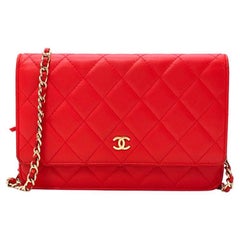 Chanel Red Quilted Leather Wallet on Chain