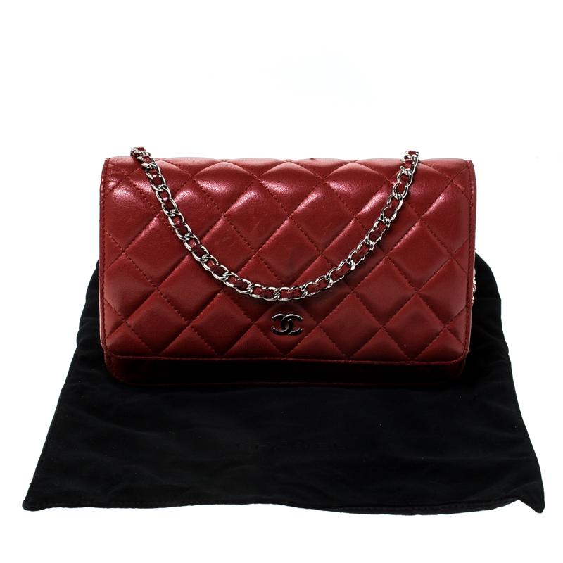 Chanel Red Quilted Leather WOC Chain Clutch Bag 5