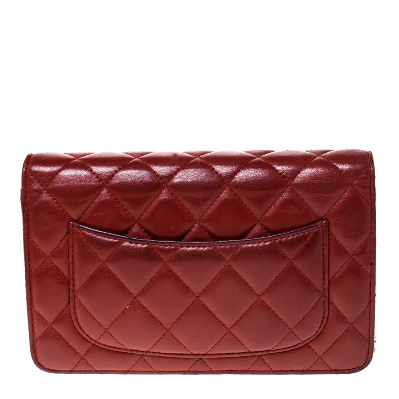 Women's Chanel Red Quilted Leather WOC Chain Clutch Bag