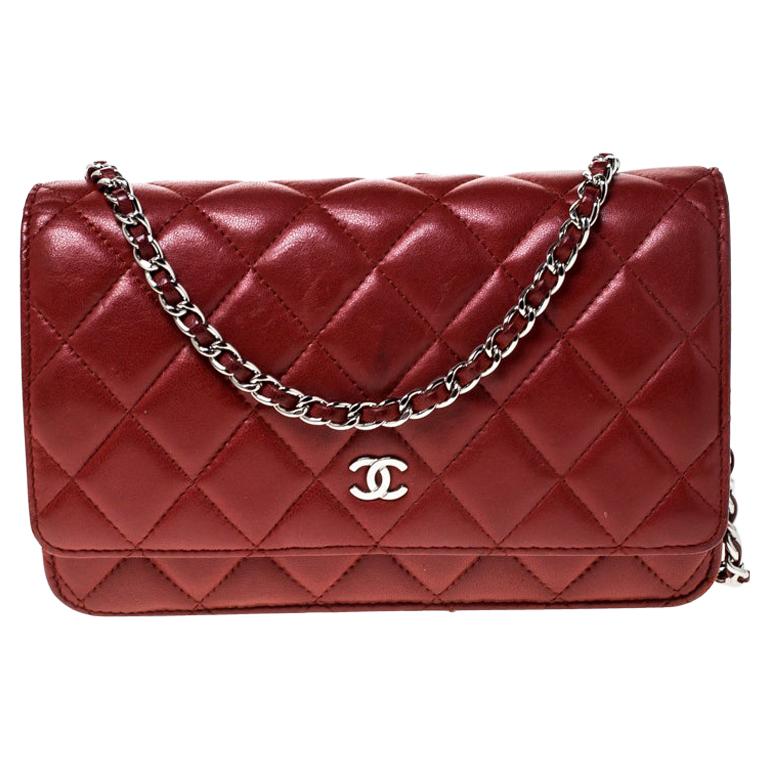 Chanel Red Quilted Leather WOC Chain Clutch Bag