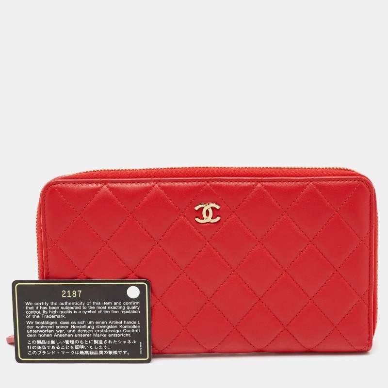 Chanel Red Quilted Leather Zip Around Organizer Wallet For Sale 10
