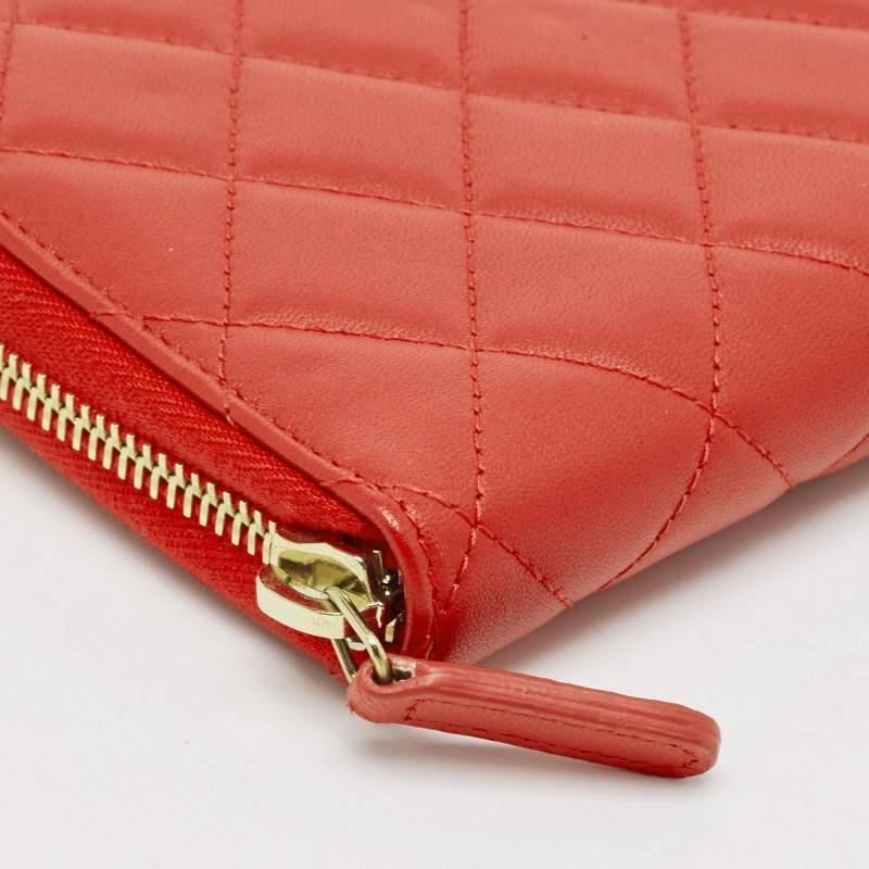 Chanel Red Quilted Leather Zip Around Organizer Wallet For Sale 1
