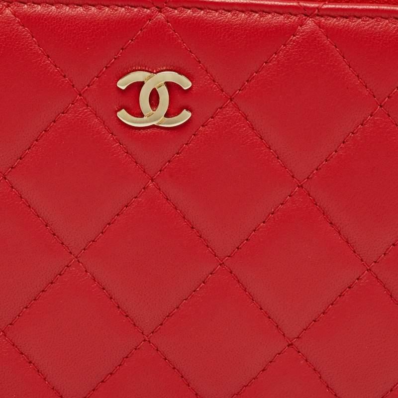 Chanel Red Quilted Leather Zip Around Organizer Wallet For Sale 4