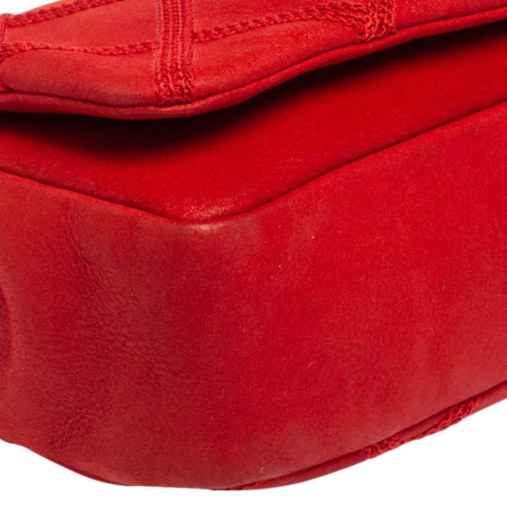 Chanel Red Quilted Nubuck Leather Small Diamond Crochet Stitch Flap Bag In Good Condition In Dubai, Al Qouz 2