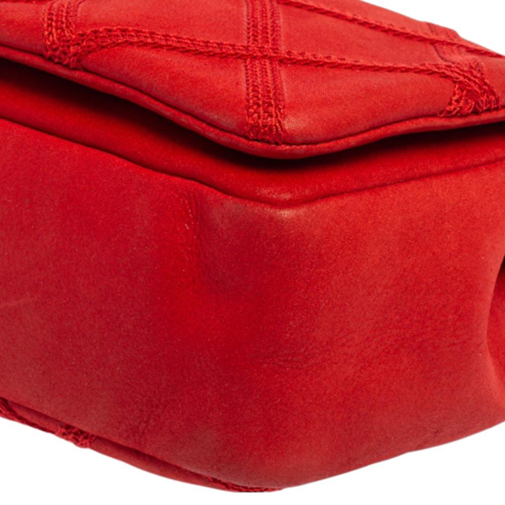 Women's Chanel Red Quilted Nubuck Leather Small Diamond Crochet Stitch Flap Bag