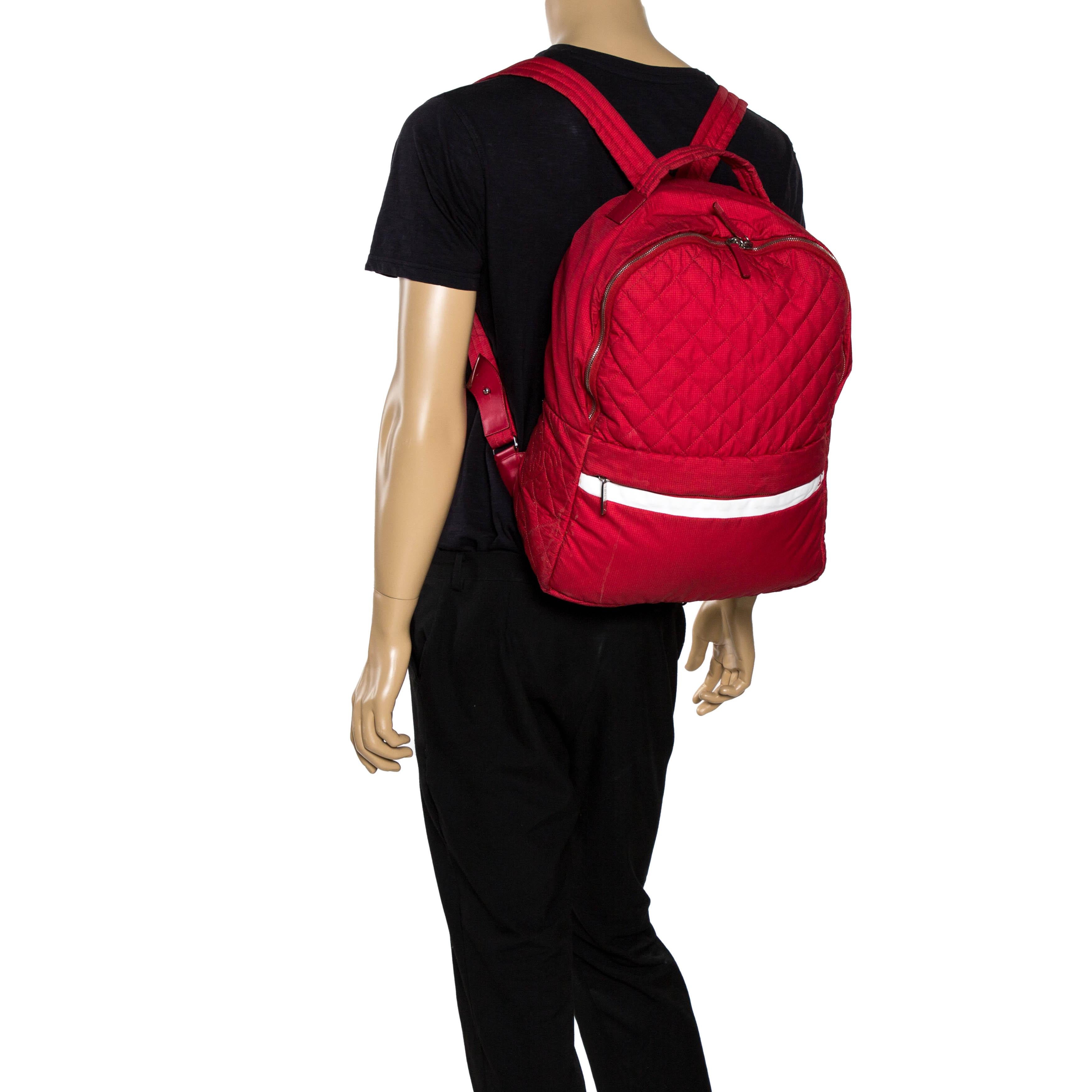 red quilted backpack