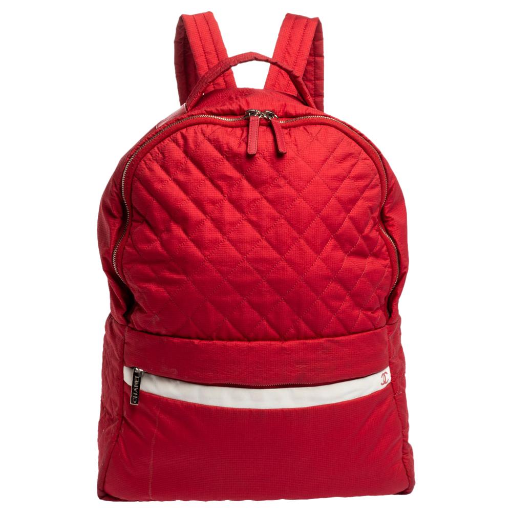 Chanel Red Quilted Nylon Coco Cocoon Backpack