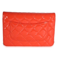 Chanel Red Quilted Patent Classic Wallet On Chain