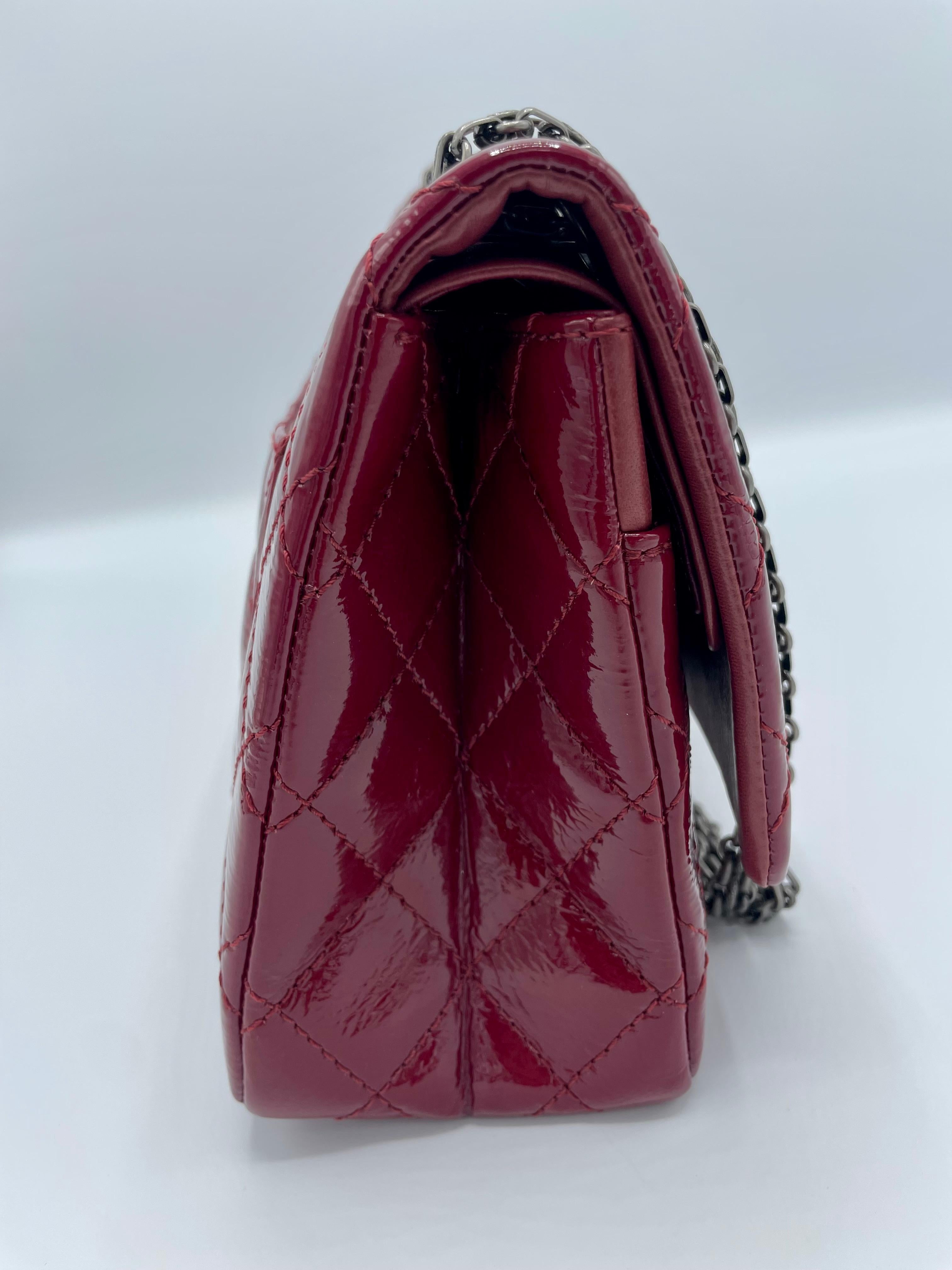 Chanel Red Quilted Patent Leather 2.55  For Sale 4