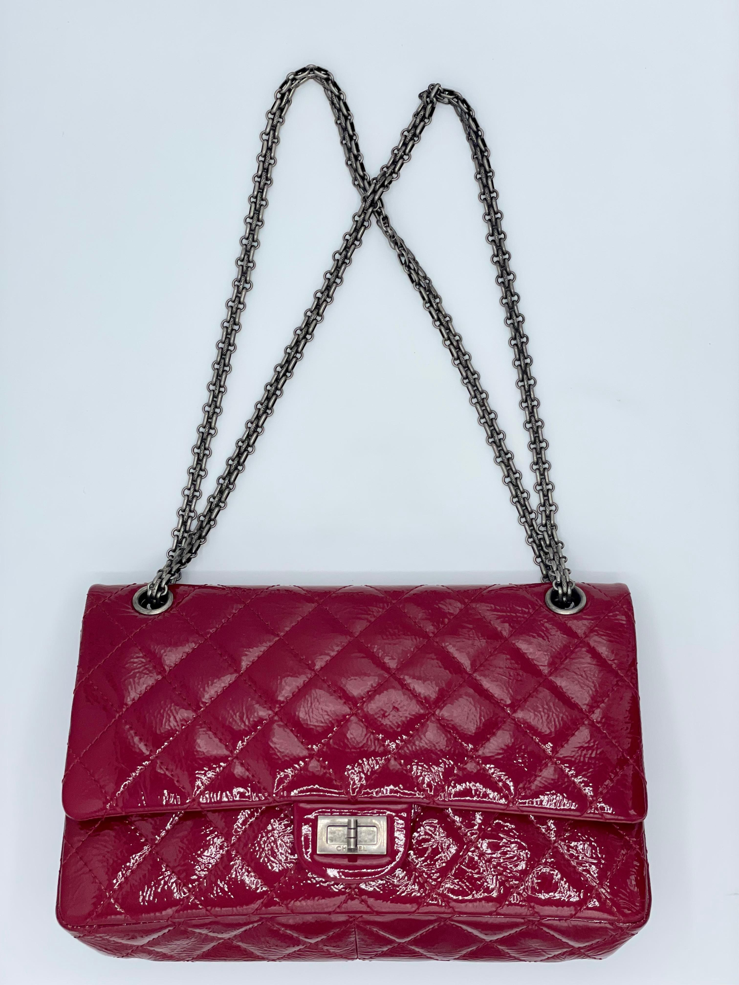 Chanel Red Quilted Patent Leather 2.55  For Sale 6