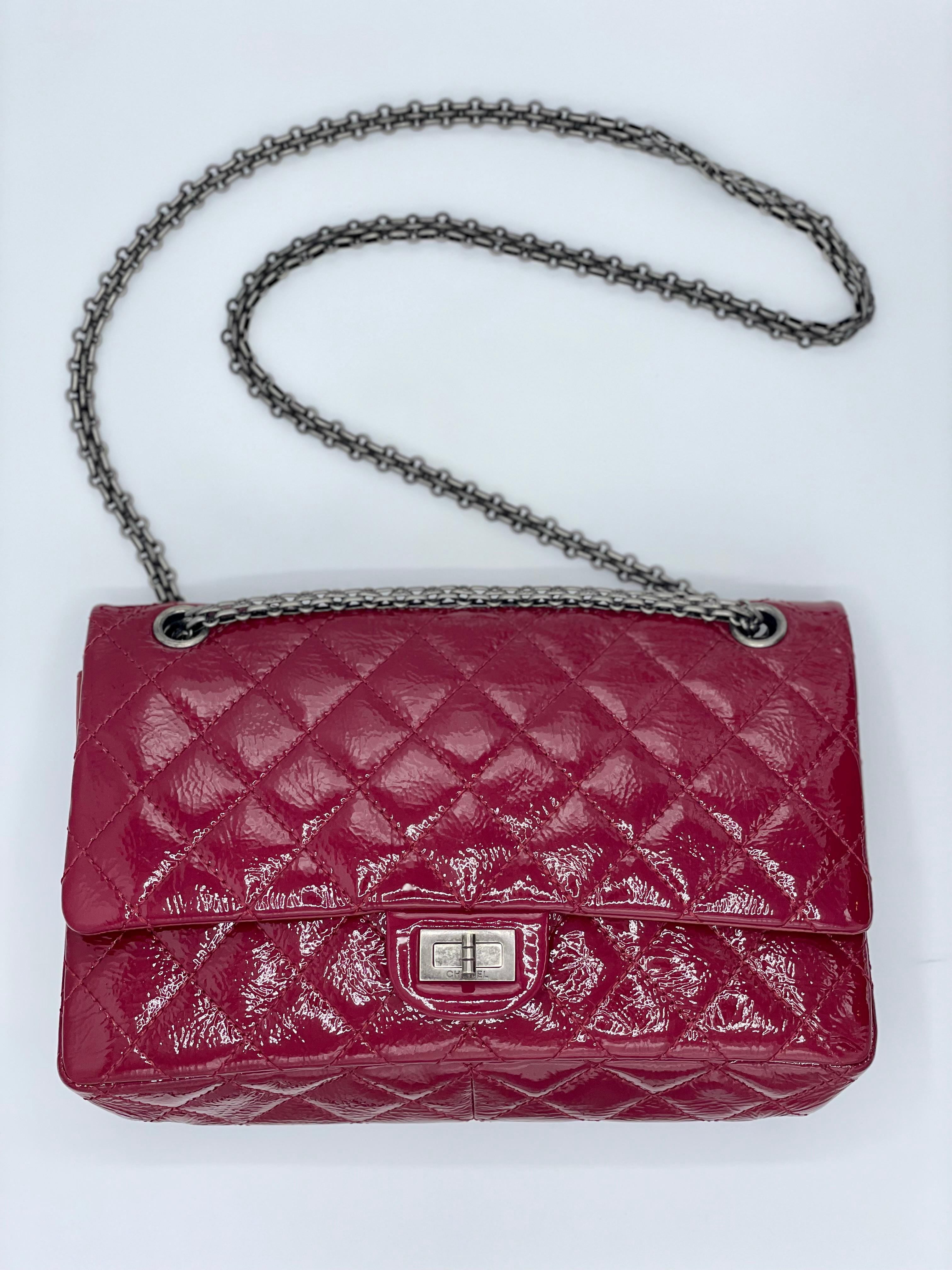 Chanel Red Quilted Patent Leather 2.55  For Sale 7