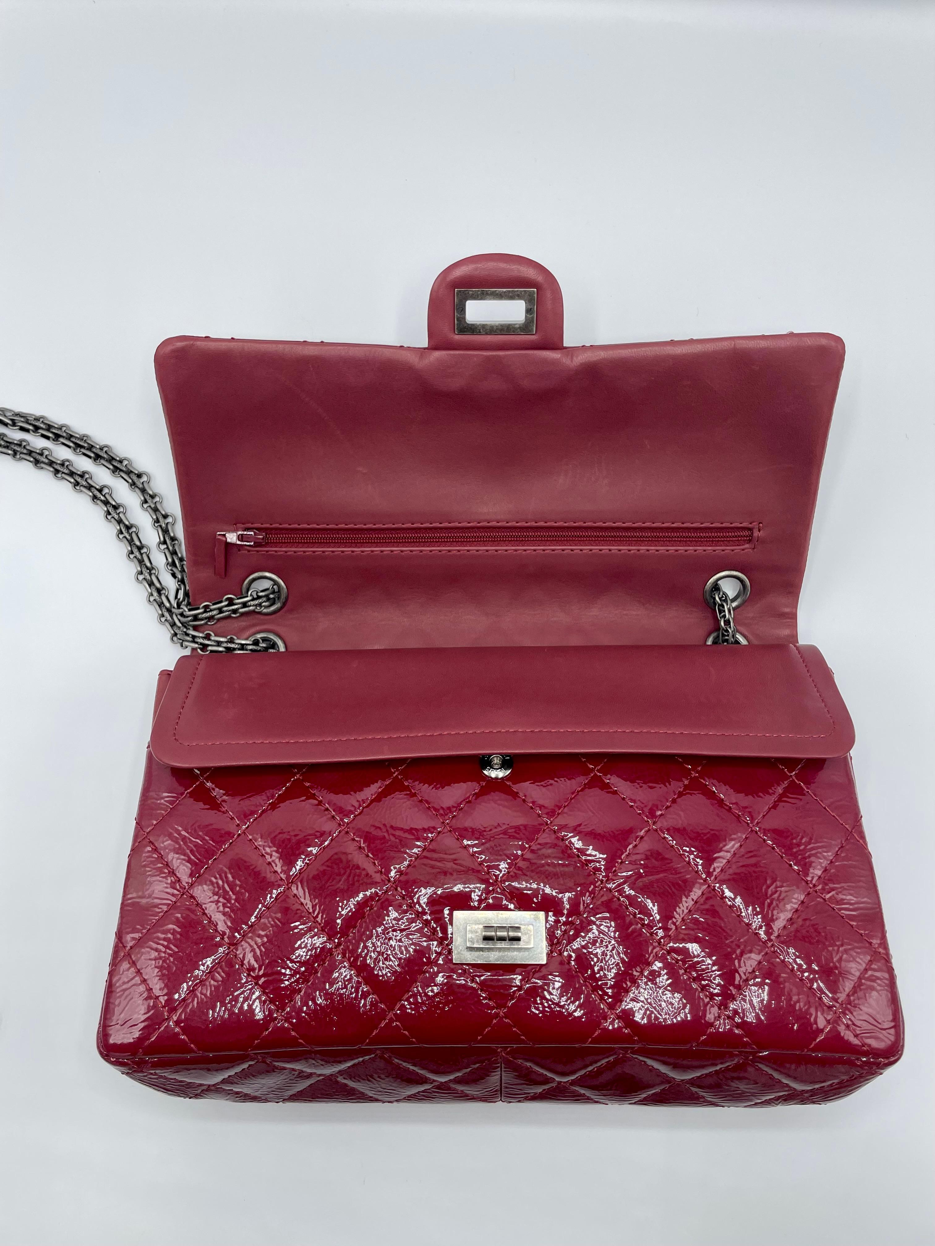 Chanel Red Quilted Patent Leather 2.55  For Sale 8