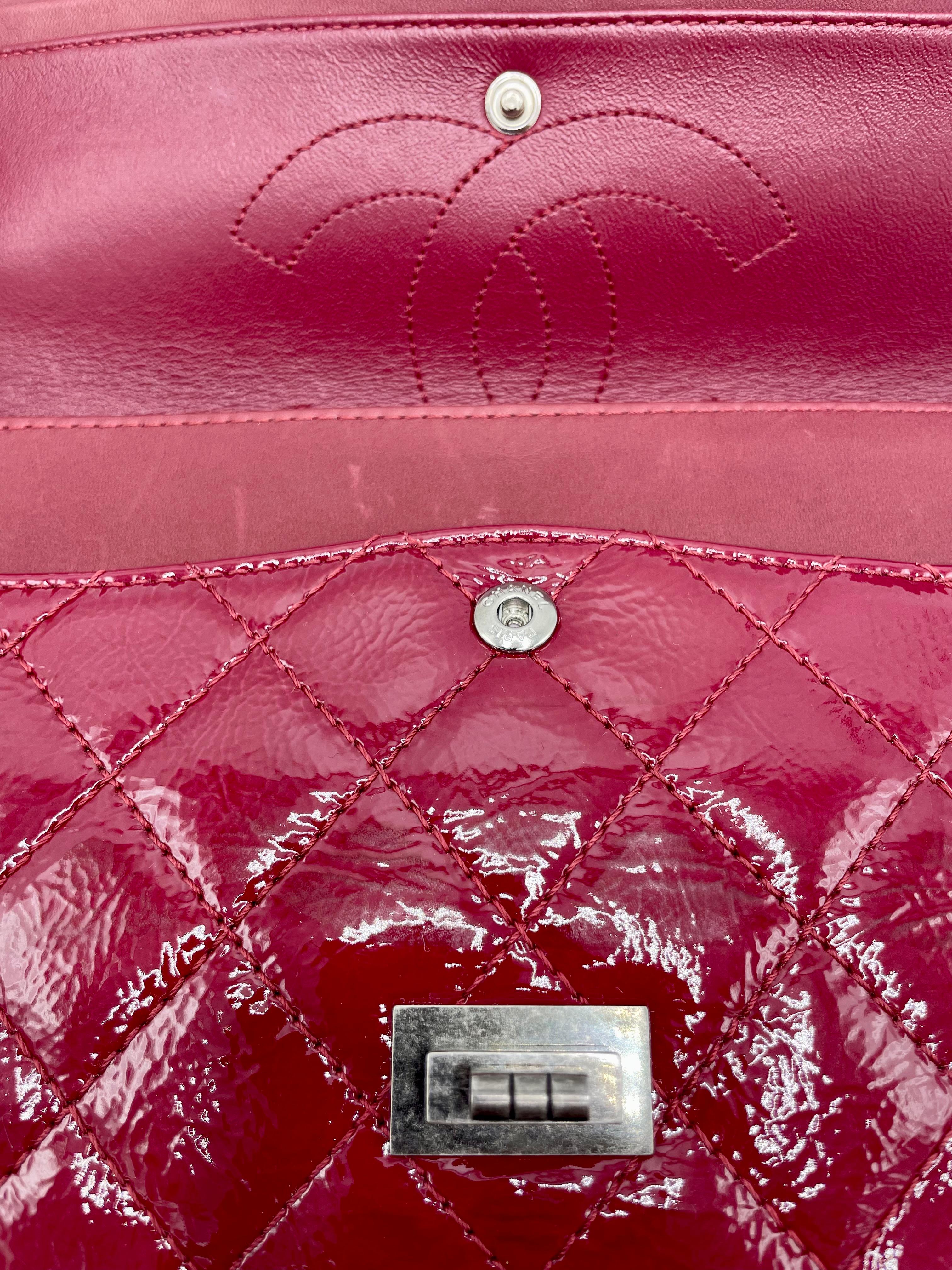 Chanel Red Quilted Patent Leather 2.55  For Sale 9