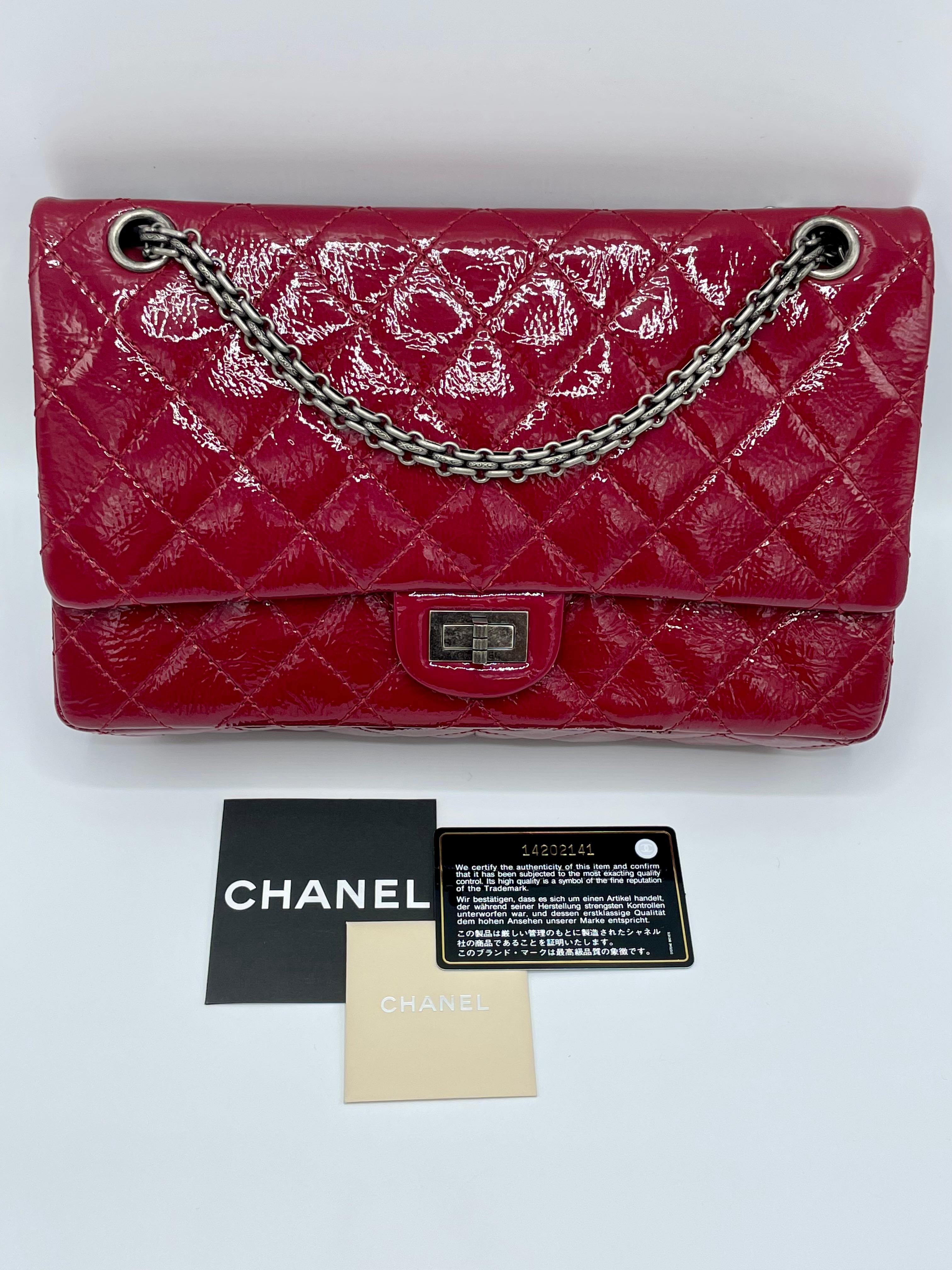 Chanel Red Quilted Patent Leather 2.55  For Sale 13