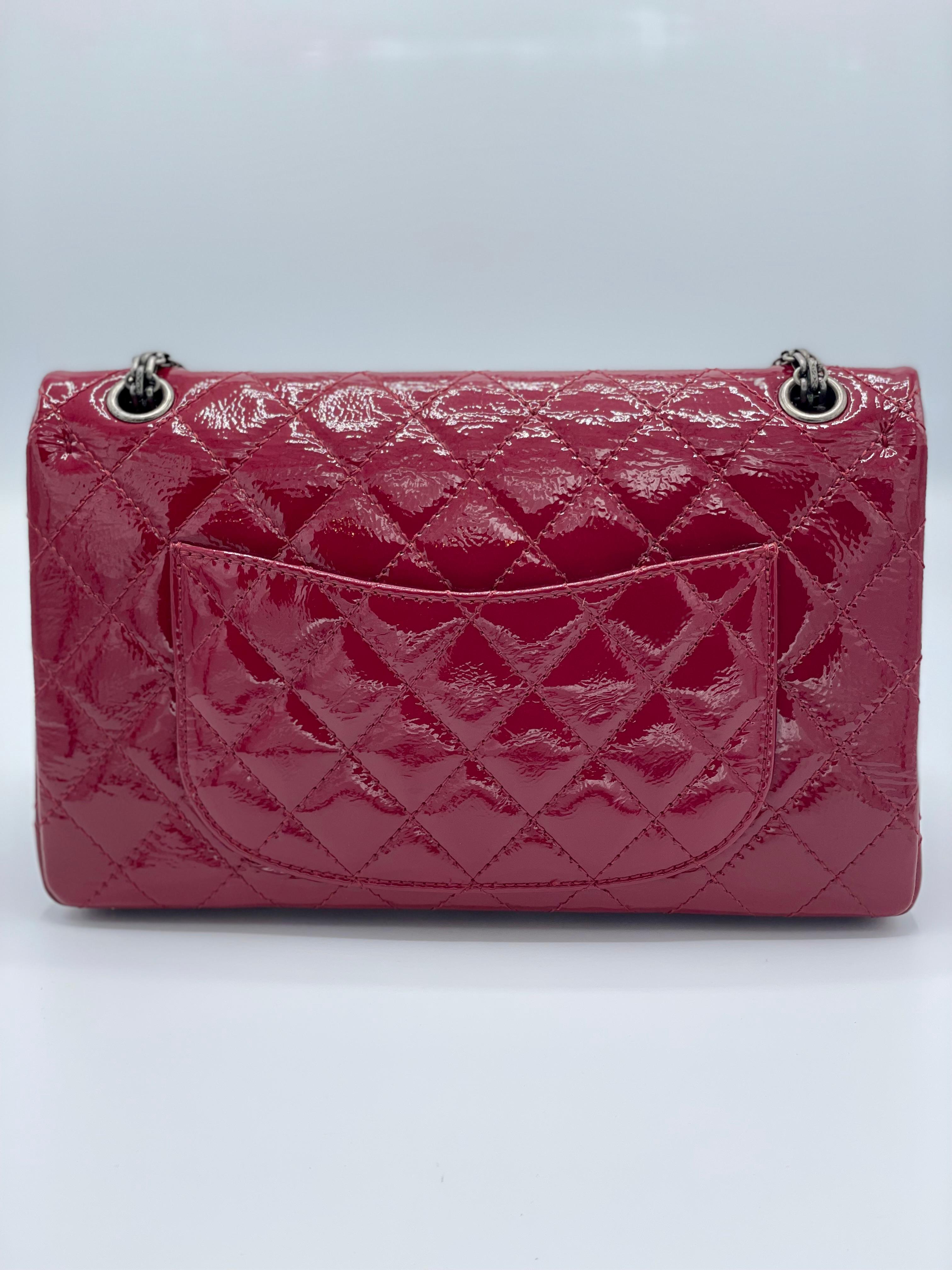 Brown Chanel Red Quilted Patent Leather 2.55 For Sale