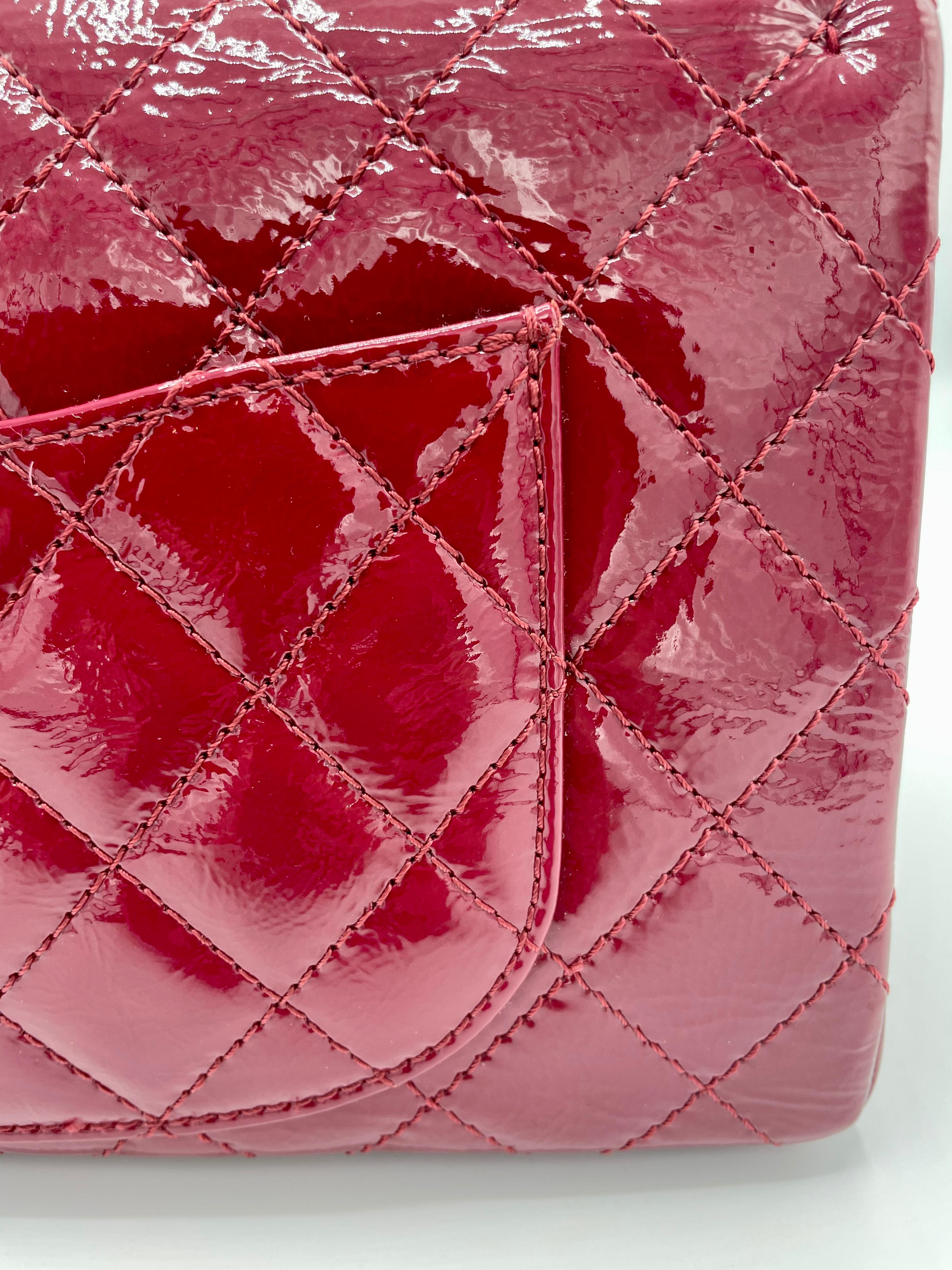 Chanel Red Quilted Patent Leather 2.55  For Sale 1
