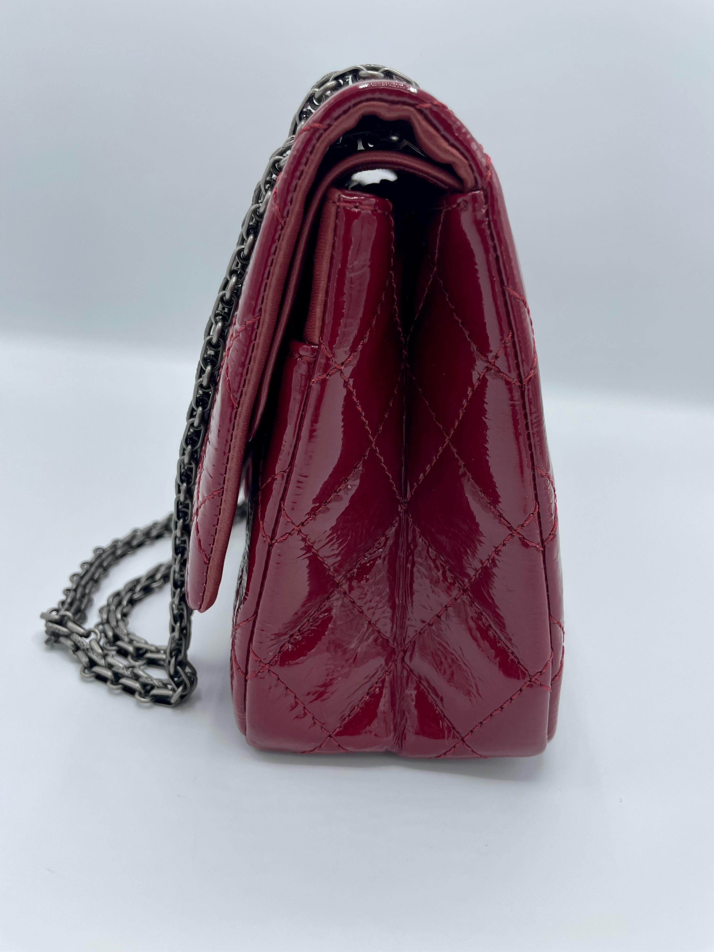 Chanel Red Quilted Patent Leather 2.55  For Sale 3