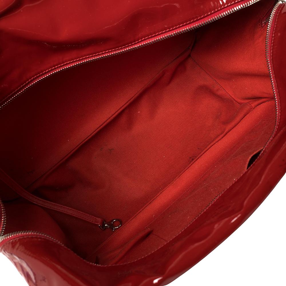 Chanel Red Quilted Patent Leather CC Bowler Bag 1