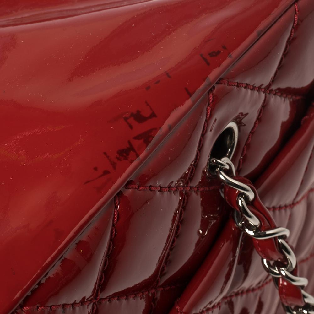Chanel Red Quilted Patent Leather CC Bowler Bag 5