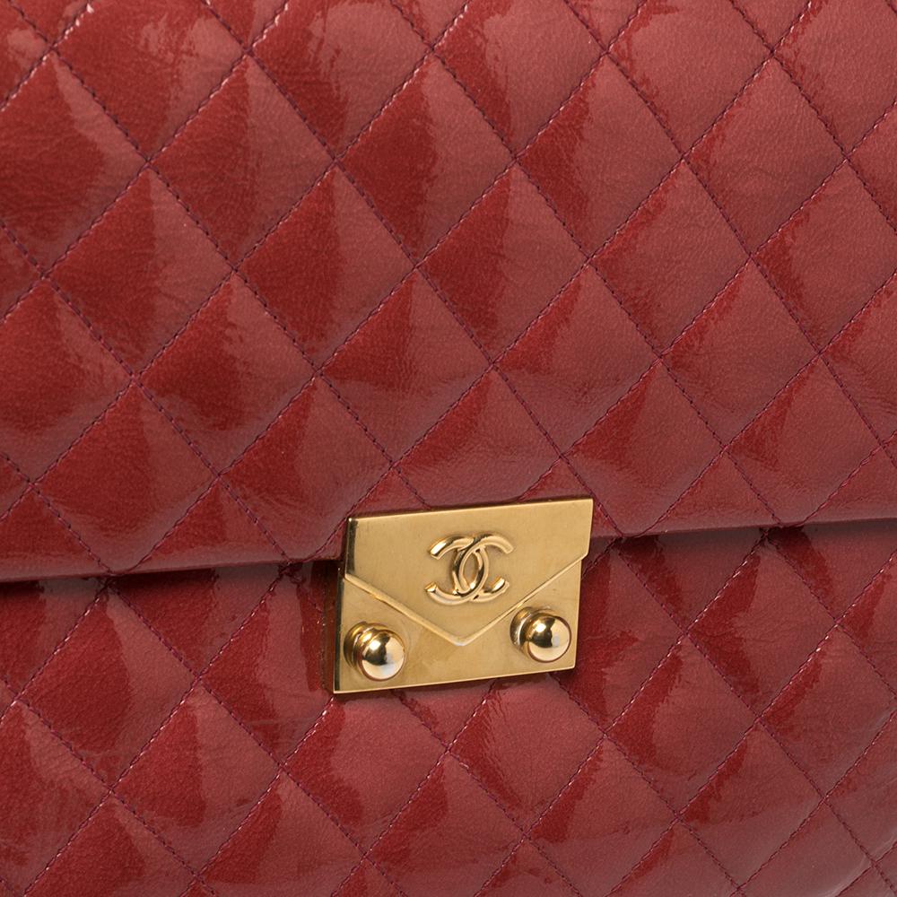 Chanel Red Quilted Patent Leather Envelope Lock 3 Accordion Flap Bag 1