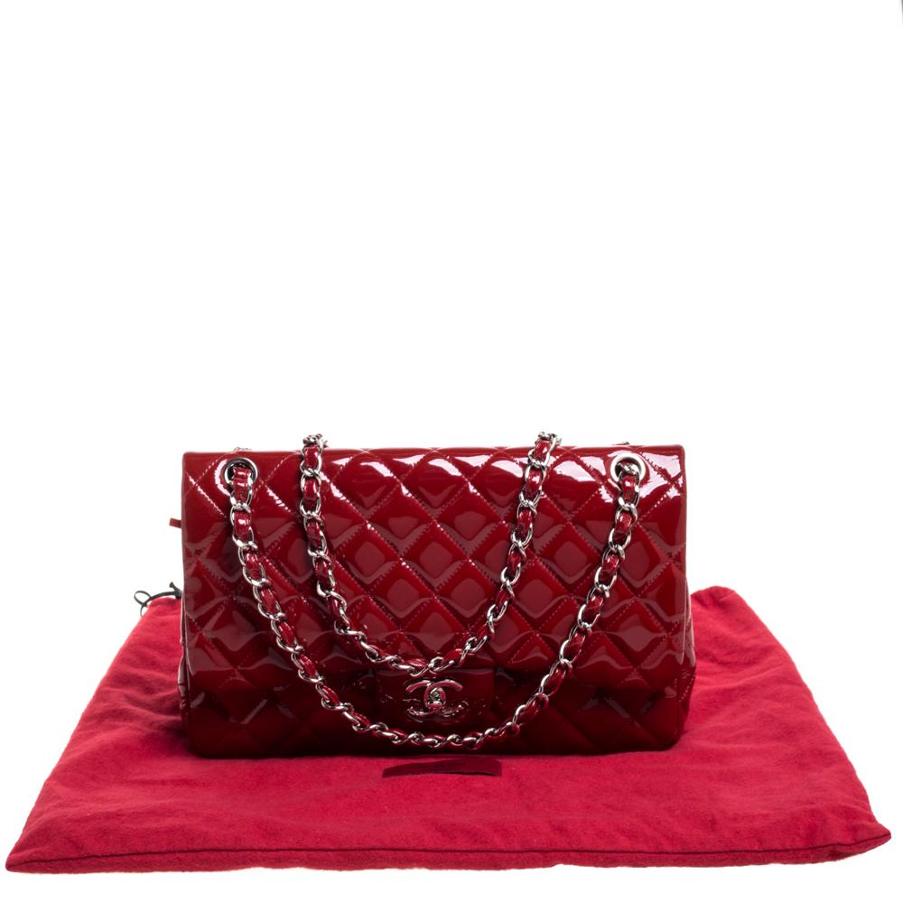 Chanel Red Quilted Patent Leather Jumbo Classic Double Flap Bag 6