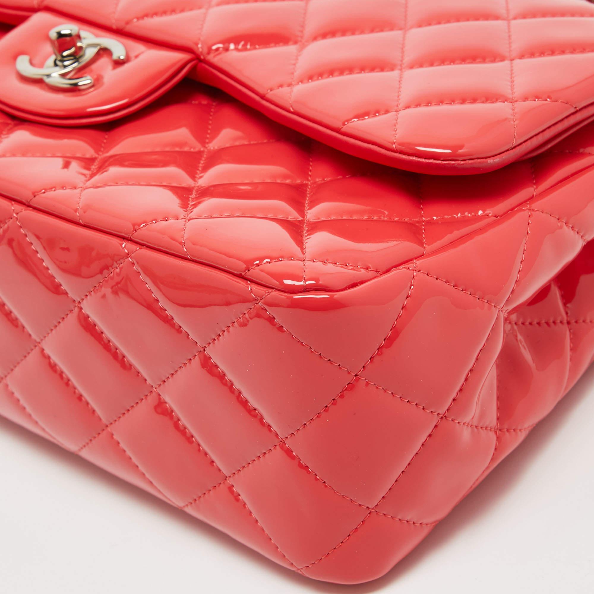 Chanel Red Quilted Patent Leather Jumbo Classic Double Flap Bag 8