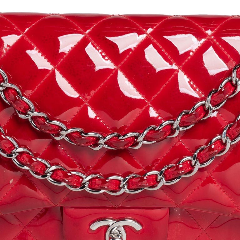 Chanel Red Quilted Patent Leather Jumbo Classic Double Flap Bag at 1stDibs