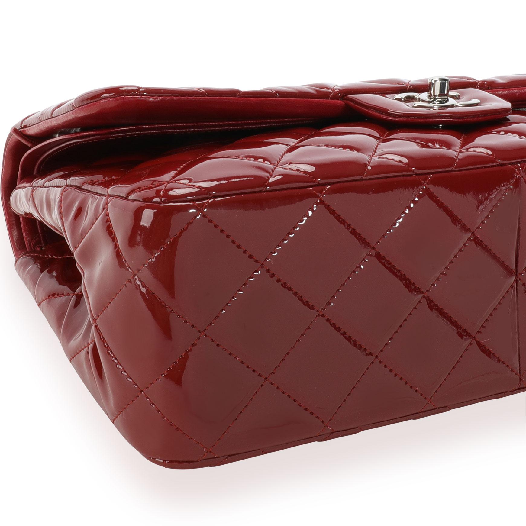 Brown Chanel Red Quilted Patent Leather Jumbo Classic Double Flap Bag