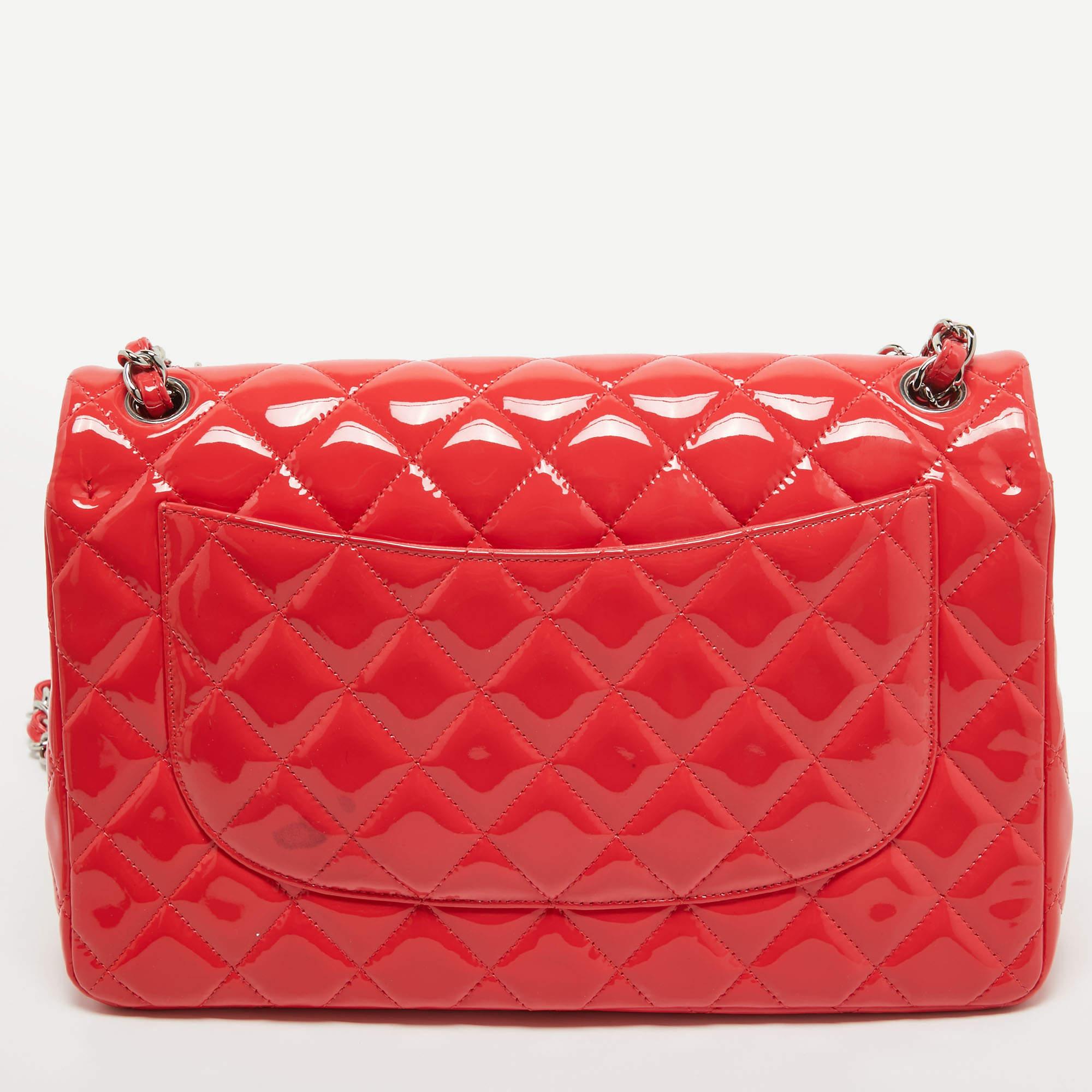 Women's Chanel Red Quilted Patent Leather Jumbo Classic Double Flap Bag