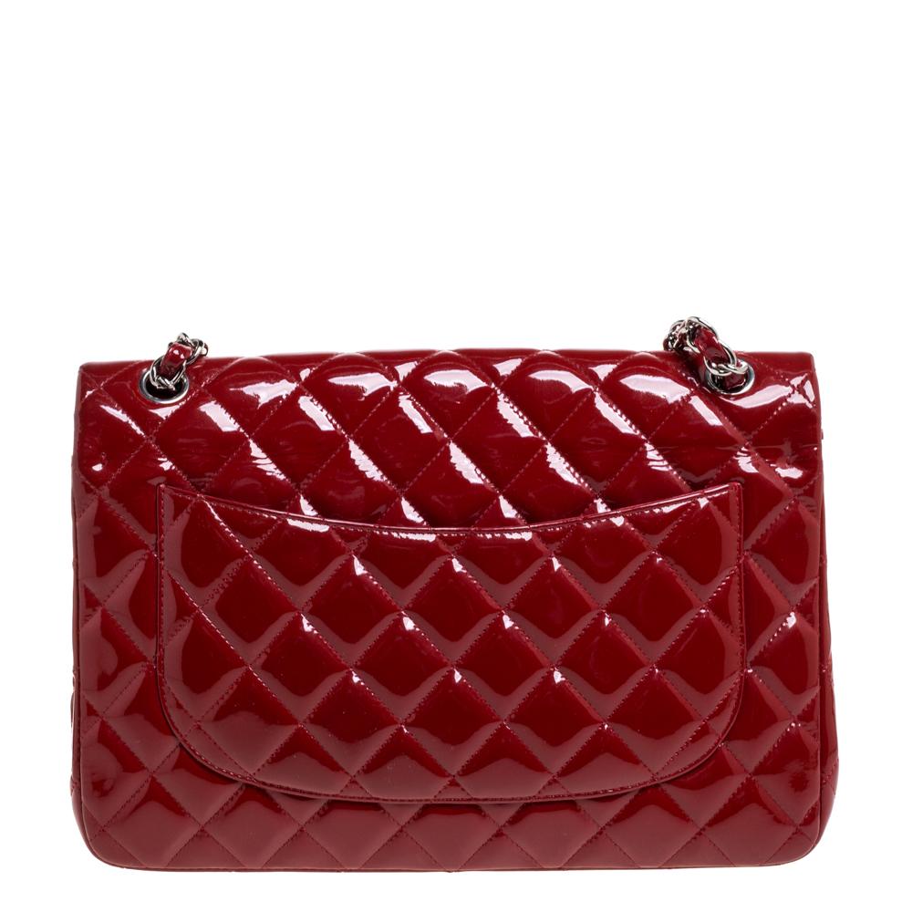 Women's Chanel Red Quilted Patent Leather Jumbo Classic Double Flap Bag