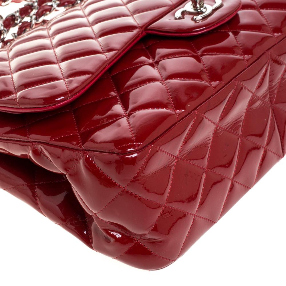 Chanel Red Quilted Patent Leather Jumbo Classic Double Flap Bag 1