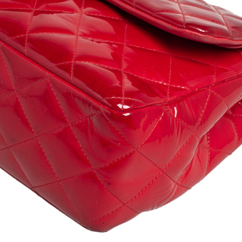 Chanel Red Quilted Patent Leather Jumbo Classic Double Flap Bag 3