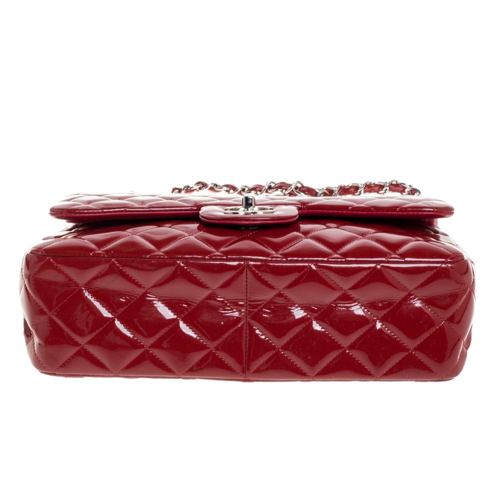 Chanel Red Quilted Patent Leather Jumbo Classic Double Flap Bag 5