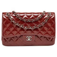 Chanel Red Quilted Patent Leather Jumbo Classic Double Flap Bag