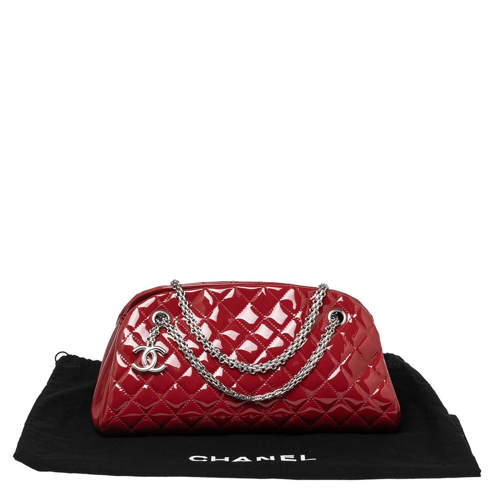 Chanel Red Quilted Patent Leather Just Mademoiselle Bowler Bag 9