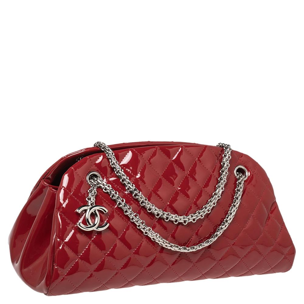 Women's Chanel Red Quilted Patent Leather Just Mademoiselle Bowler Bag