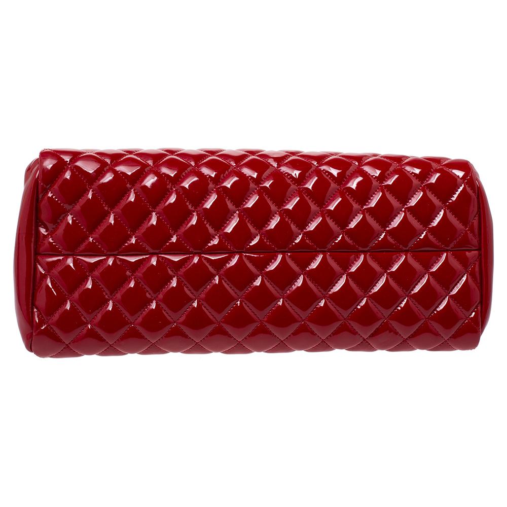 Women's Chanel Red Quilted Patent Leather Just Mademoiselle Bowler Bag