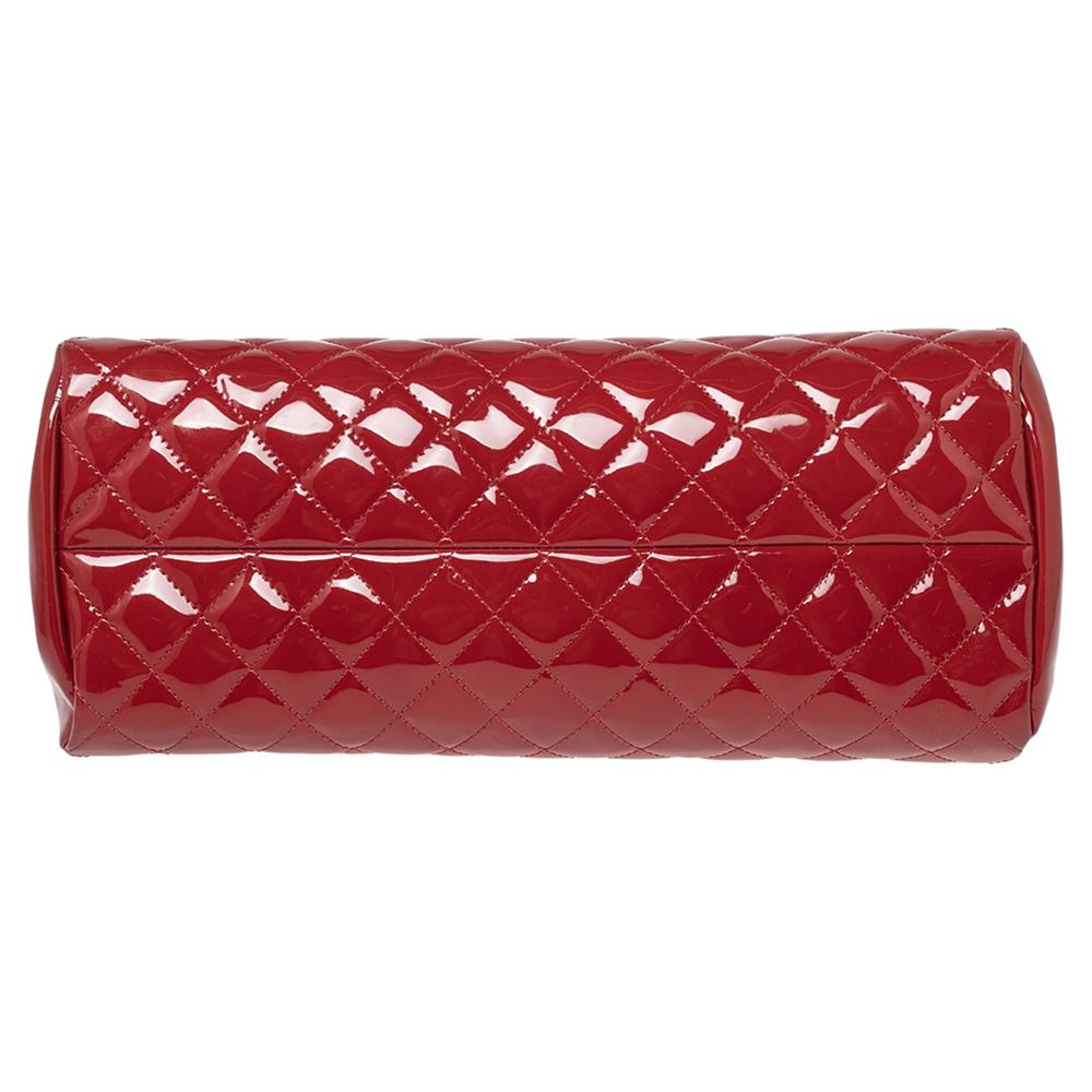 Chanel Red Quilted Patent Leather Just Mademoiselle Bowler Bag 1