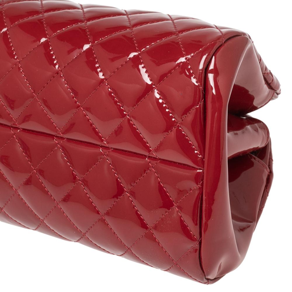 Chanel Red Quilted Patent Leather Just Mademoiselle Bowler Bag 3
