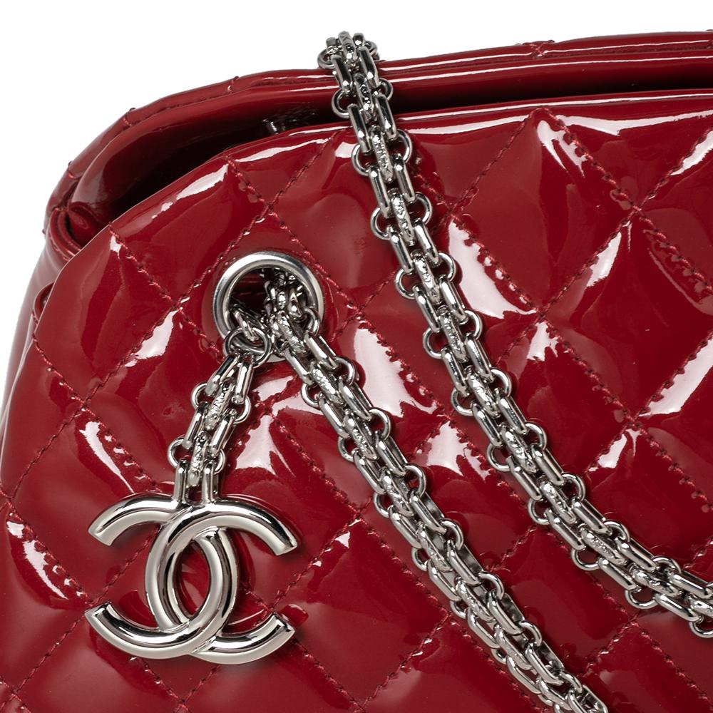 Chanel Red Quilted Patent Leather Just Mademoiselle Bowler Bag 4