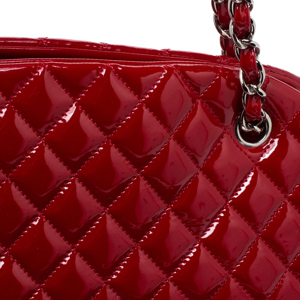 Chanel Red Quilted Patent Leather Just Mademoiselle Bowler Bag 4