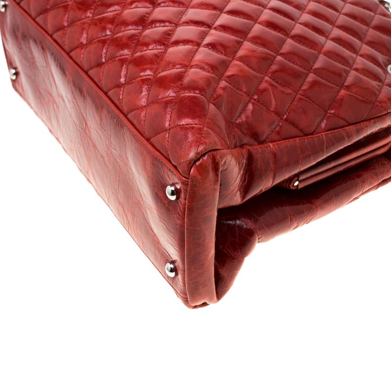 Chanel Red Quilted Patent Leather Just Mademoiselle Bowling Bag 5
